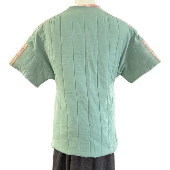 OOAK Quilted Patterened Retro green top jacket short sleeves button front medium - Picture 10 of 11